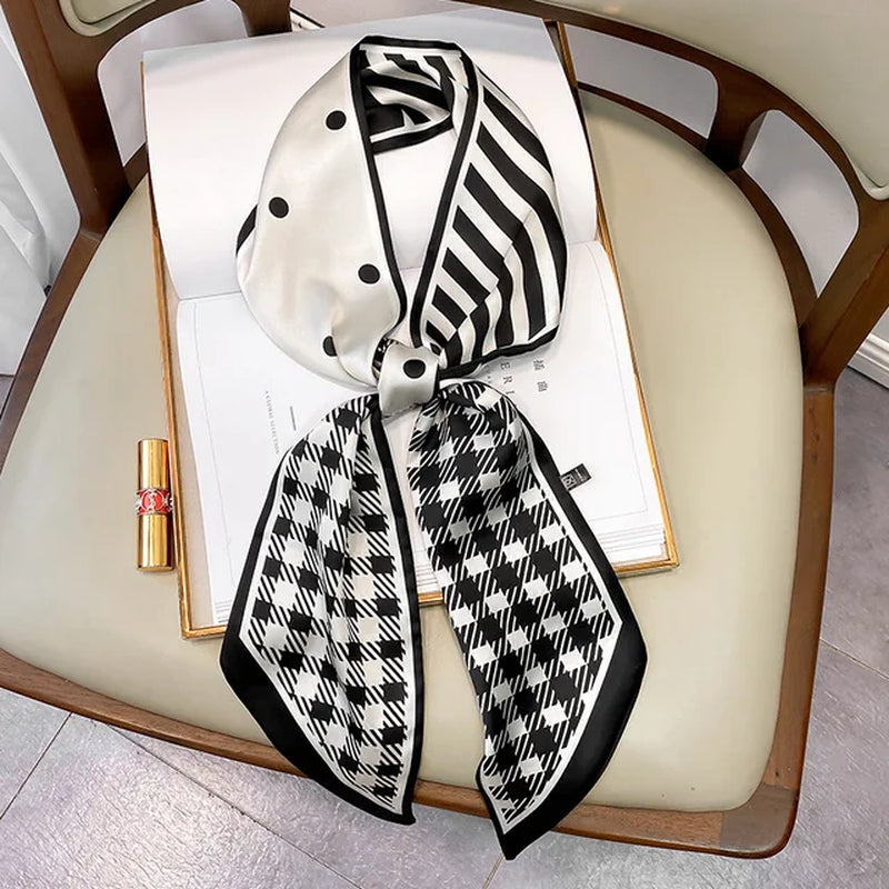 Designer Small Silk Square Scarf Women Narrow Long Leopard Striped Print Handkerchief Lady Head Hair Band Scarfs Kerchief Female