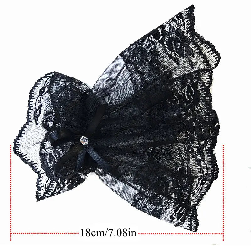 Womens Halloween Gothic Black Lace Wrist Cuffs Bracelets Party Sunscreen Rhinestone Bowknot Fingerless Gloves