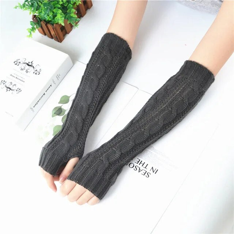 Women'S Long Fingerless Gloves Winter Punk Warm Oversleeves Knitted Half Finger Twist Arm Sleeve Mitten Keep Warm Arm Warmer