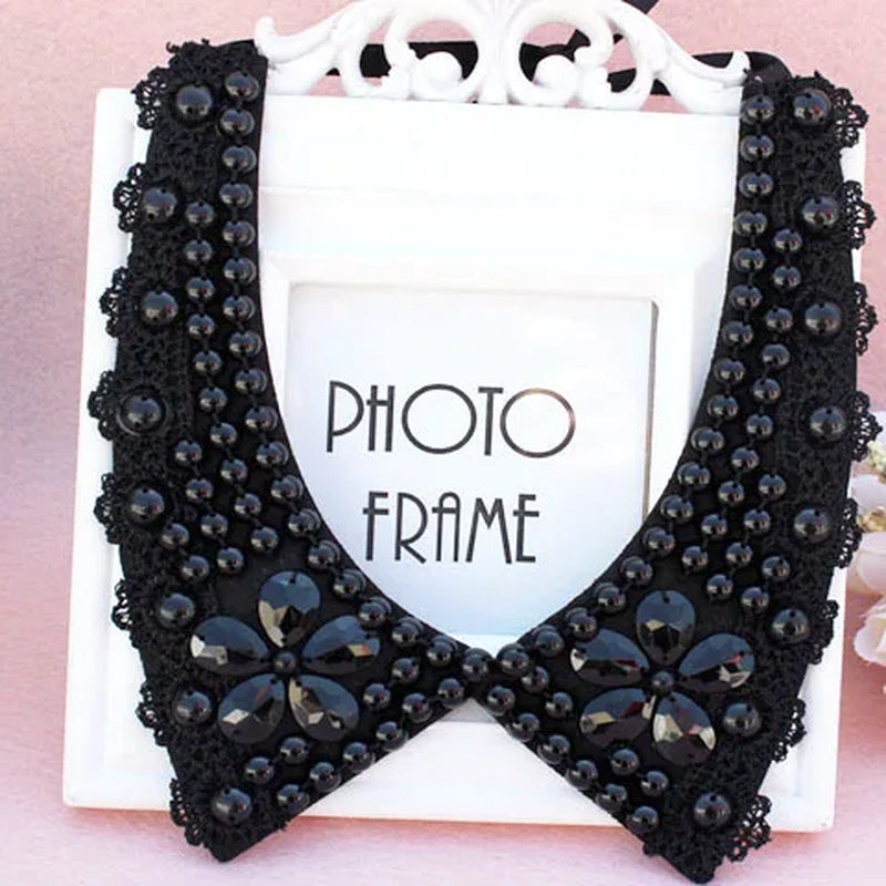 Vintage Black Lace Beaded Collar Choker Collar Necklace Fake Collar Women 'S Clothing Accessories Sweet False Collar