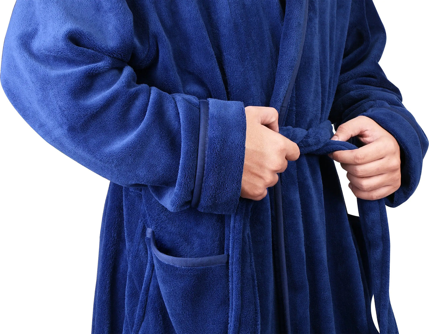 NY Threads Men's Hooded Fleece Bathrobe Plush Long Spa Robe Small-Medium Navy