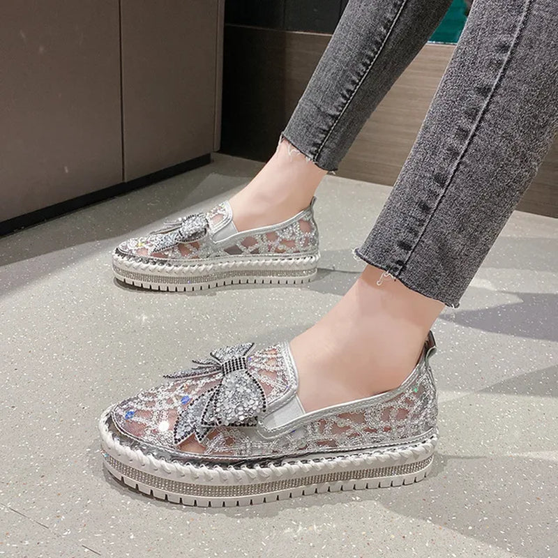 Women Flat Loafers Woman Rhinestone Shoes Female Autumn Casual Platform Glitter Design Slip Shoes Mujer Shoes Ladies 2021