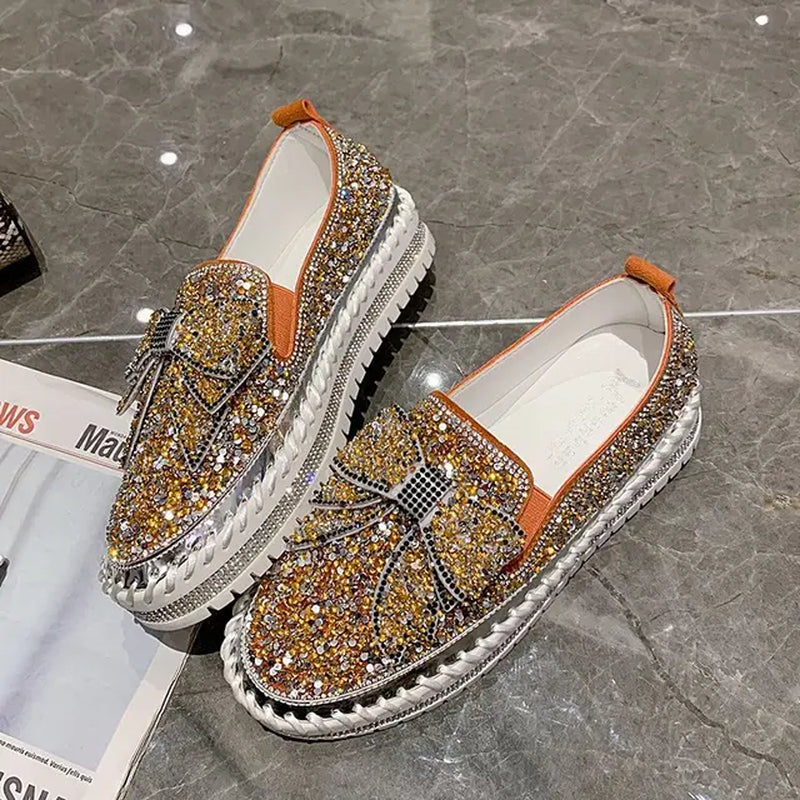 Women Flat Loafers Woman Rhinestone Shoes Female Autumn Casual Platform Glitter Design Slip Shoes Mujer Shoes Ladies 2021