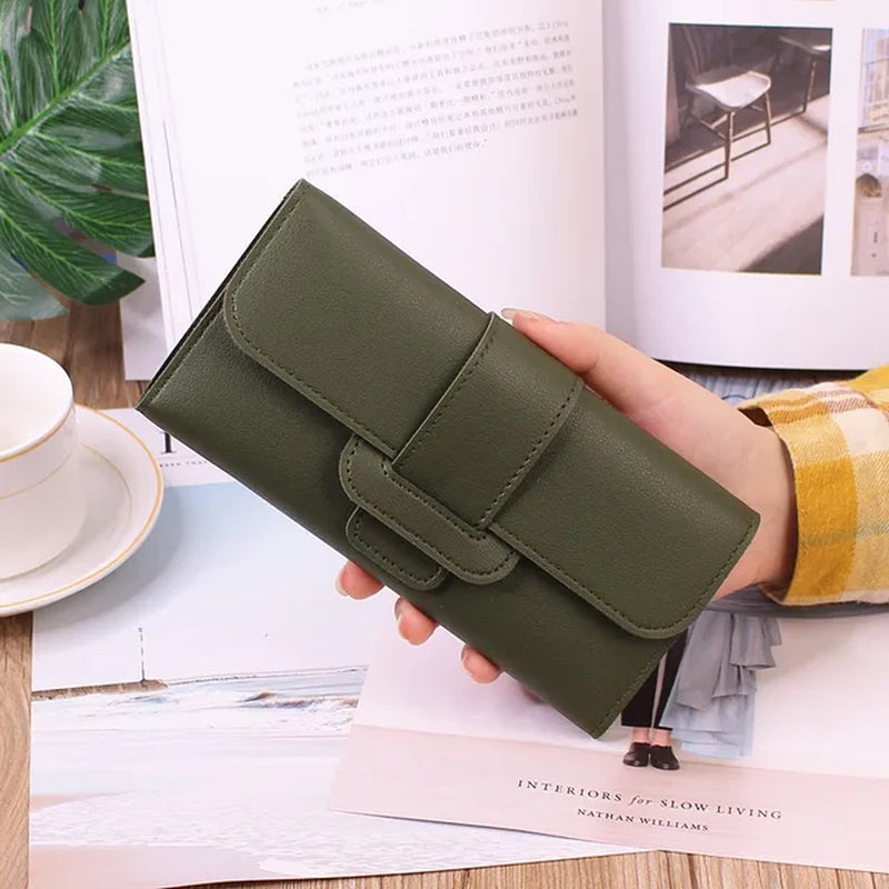 Ladies Leather Wallet Women Long Flap High-End Luxury Long Multifunctional Buckle Leather Wallet