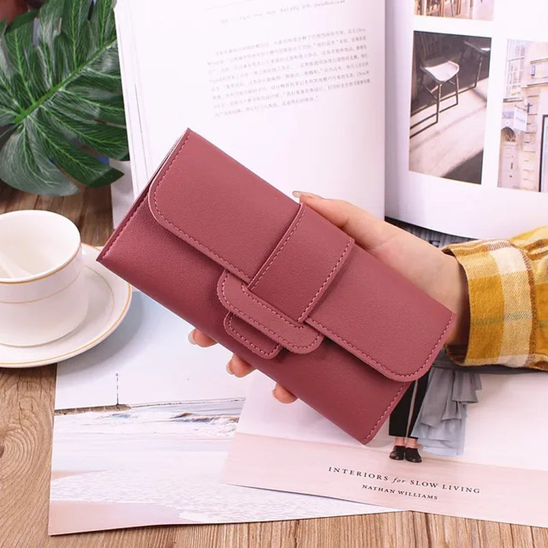 Ladies Leather Wallet Women Long Flap High-End Luxury Long Multifunctional Buckle Leather Wallet