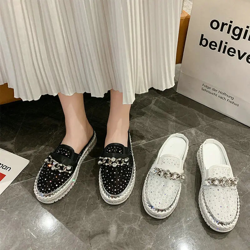 Women Flat Loafers Woman Rhinestone Shoes Female Autumn Casual Platform Glitter Design Slip Shoes Mujer Shoes Ladies 2021