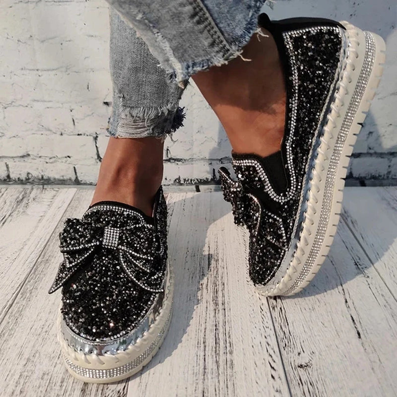 Women Flat Loafers Woman Rhinestone Shoes Female Autumn Casual Platform Glitter Design Slip Shoes Mujer Shoes Ladies 2021