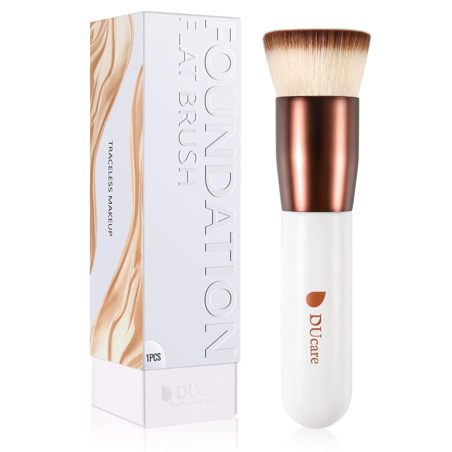 DUcare Foundation Brush Flat Top Kabuki Self Tanner Brush Synthetic Professional Makeup Brush Liquid Blending Mineral Powder Buffing Stippling Makeup Tools, Rose Golden/White rose gold