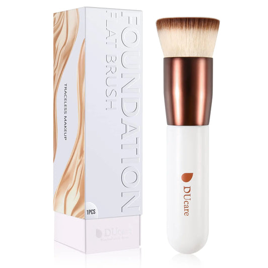 DUcare Foundation Brush Flat Top Kabuki Self Tanner Brush Synthetic Professional Makeup Brush Liquid Blending Mineral Powder Buffing Stippling Makeup Tools, Rose Golden/White rose gold