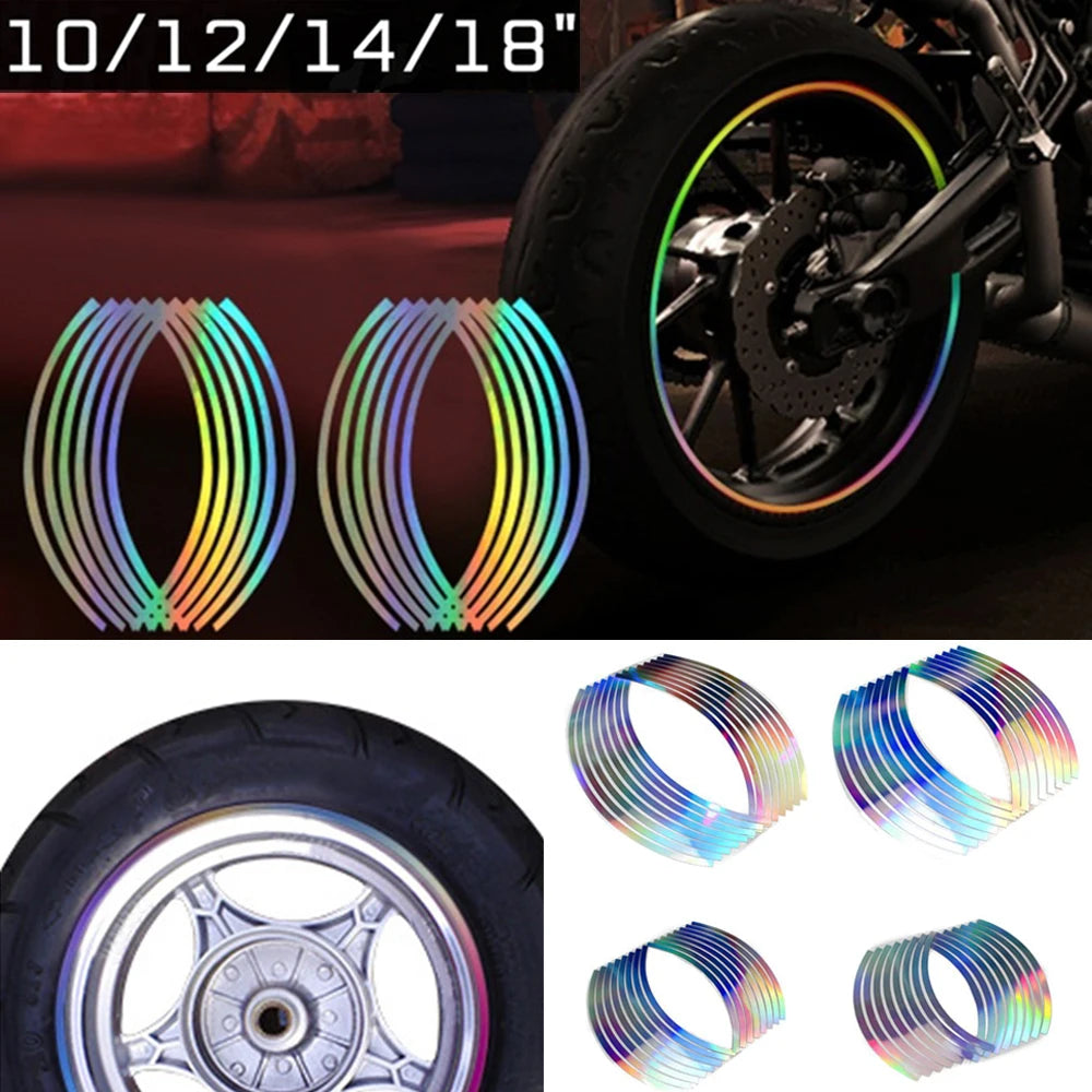 10/12/14/18" Motorcycle & Car Reflective Body Sticker Laser Wheel Rim Tape Car Accessories