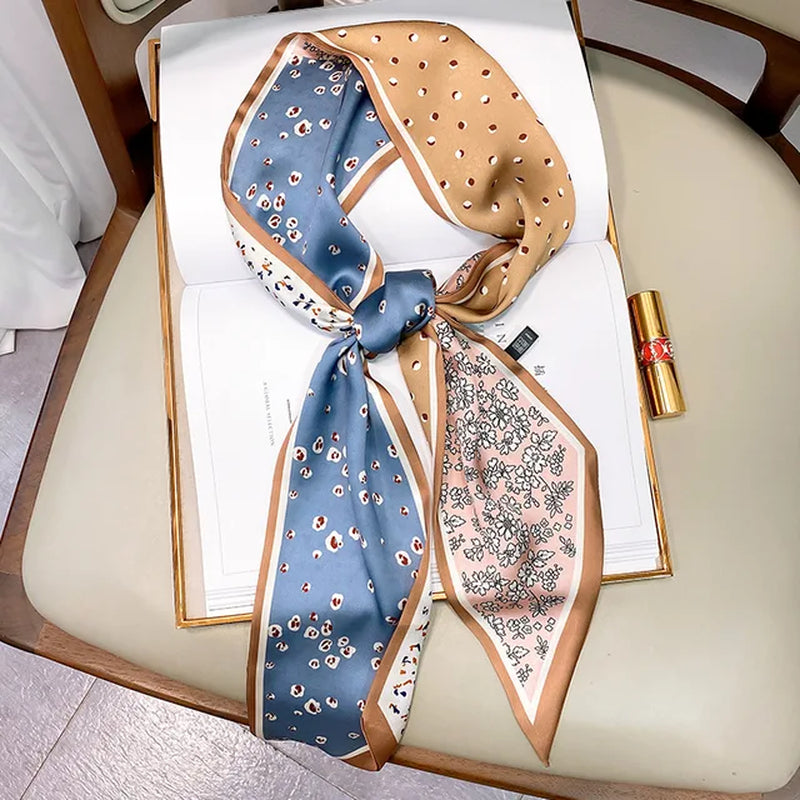 Designer Small Silk Square Scarf Women Narrow Long Leopard Striped Print Handkerchief Lady Head Hair Band Scarfs Kerchief Female