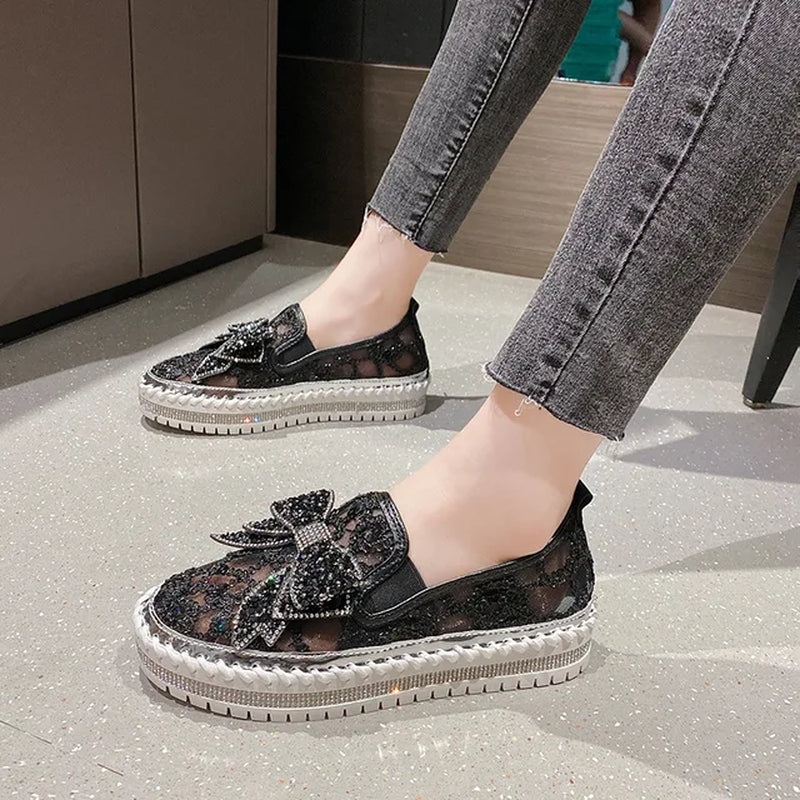 Women Flat Loafers Woman Rhinestone Shoes Female Autumn Casual Platform Glitter Design Slip Shoes Mujer Shoes Ladies 2021