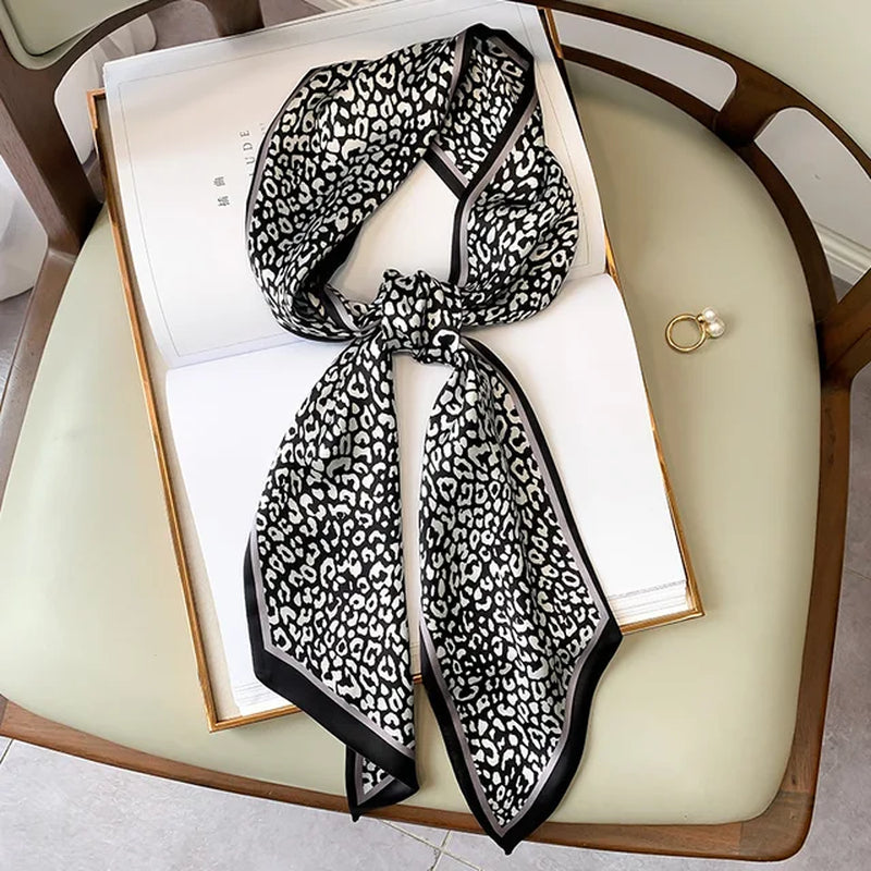 Designer Small Silk Square Scarf Women Narrow Long Leopard Striped Print Handkerchief Lady Head Hair Band Scarfs Kerchief Female