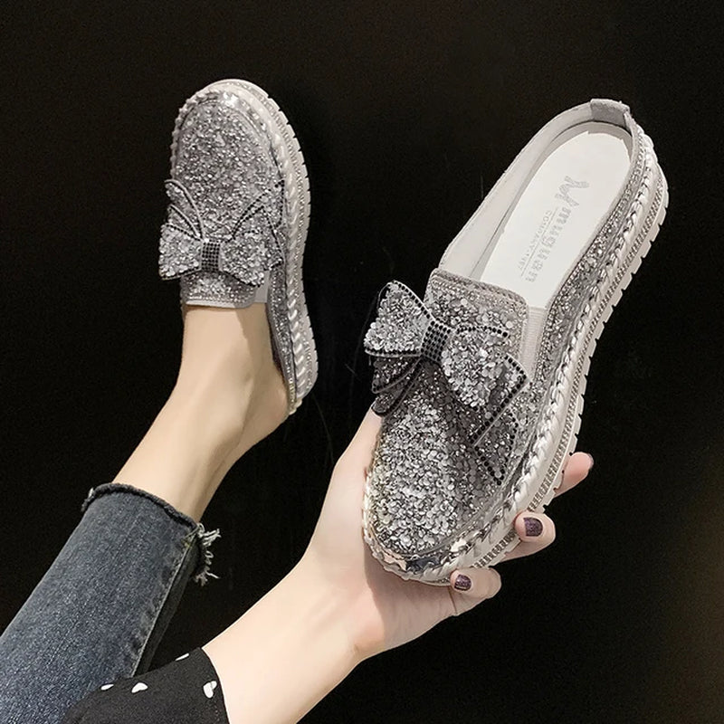 Women Flat Loafers Woman Rhinestone Shoes Female Autumn Casual Platform Glitter Design Slip Shoes Mujer Shoes Ladies 2021