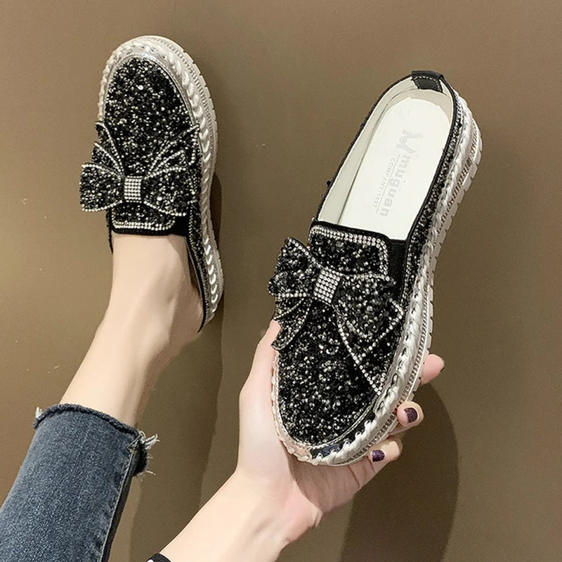 Women Flat Loafers Woman Rhinestone Shoes Female Autumn Casual Platform Glitter Design Slip Shoes Mujer Shoes Ladies 2021