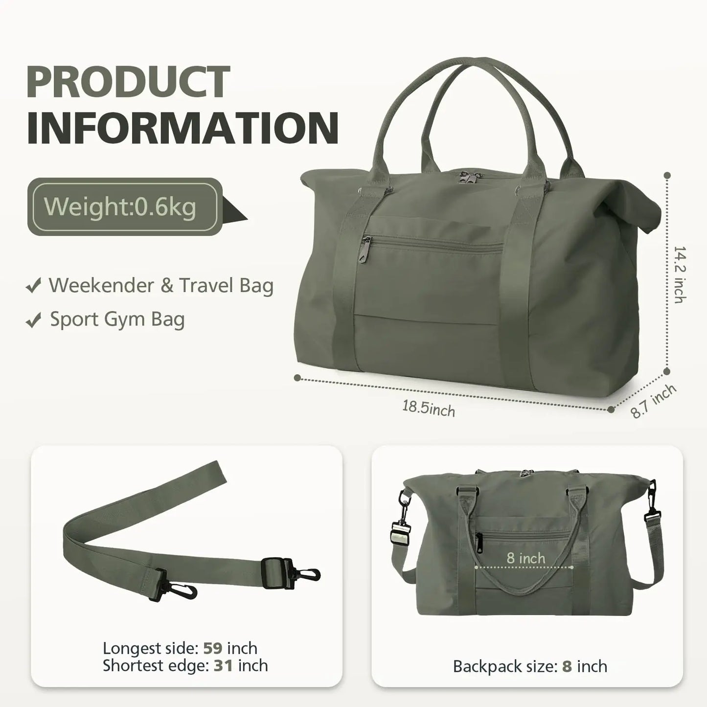 Travel Duffle Bag, Waterproof Weekender Bag Carry On Tote Bags for Women, Travel Essentials Sport Gym Bag for Men, Hospital Bag for Labor and Delivery, Overnight Bag Luggage Bag with Trolley Sleeve 06 Dark Green