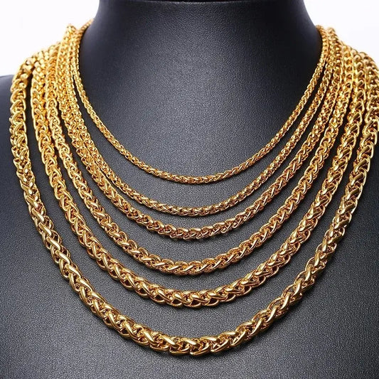 Gold Color Stainless Steel Long Spiga Italian Necklace