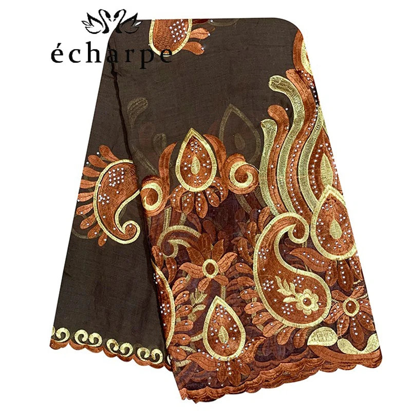 2021 Latest African Women Scarf 100% Cotton Muslim Scarf Embroidery Splicing with Net Big Size Scarf for Shawls EC229