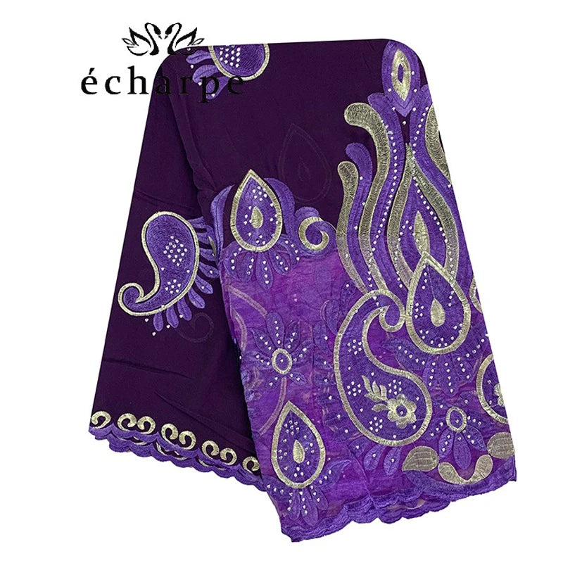 2021 Latest African Women Scarf 100% Cotton Muslim Scarf Embroidery Splicing with Net Big Size Scarf for Shawls EC229