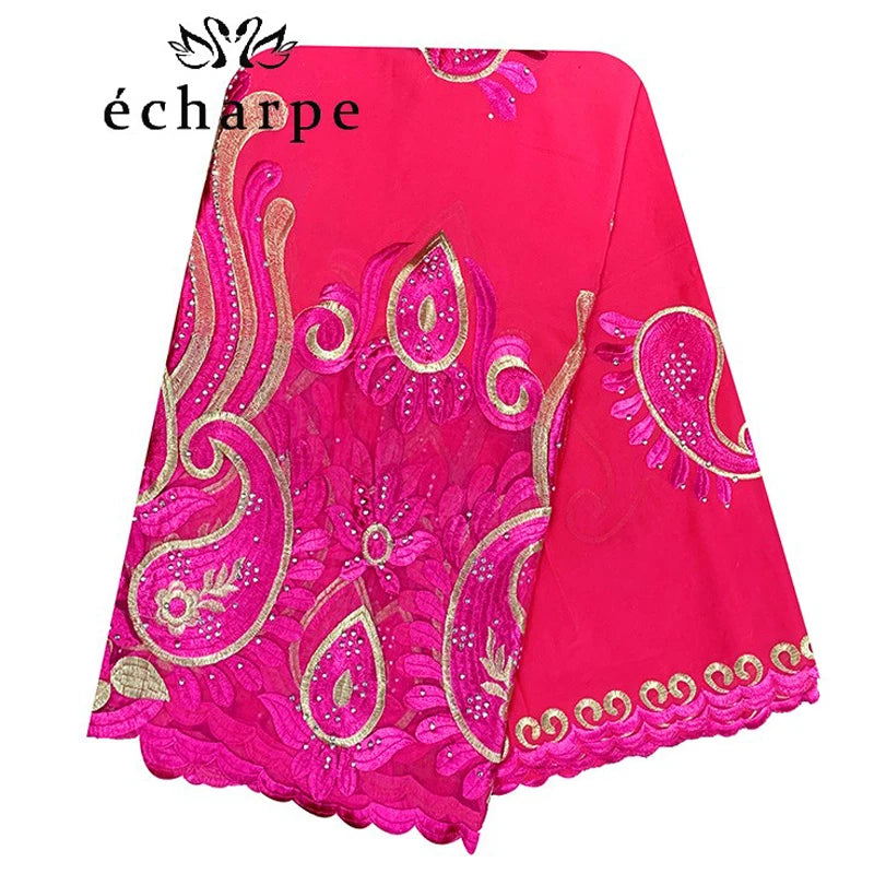 2021 Latest African Women Scarf 100% Cotton Muslim Scarf Embroidery Splicing with Net Big Size Scarf for Shawls EC229