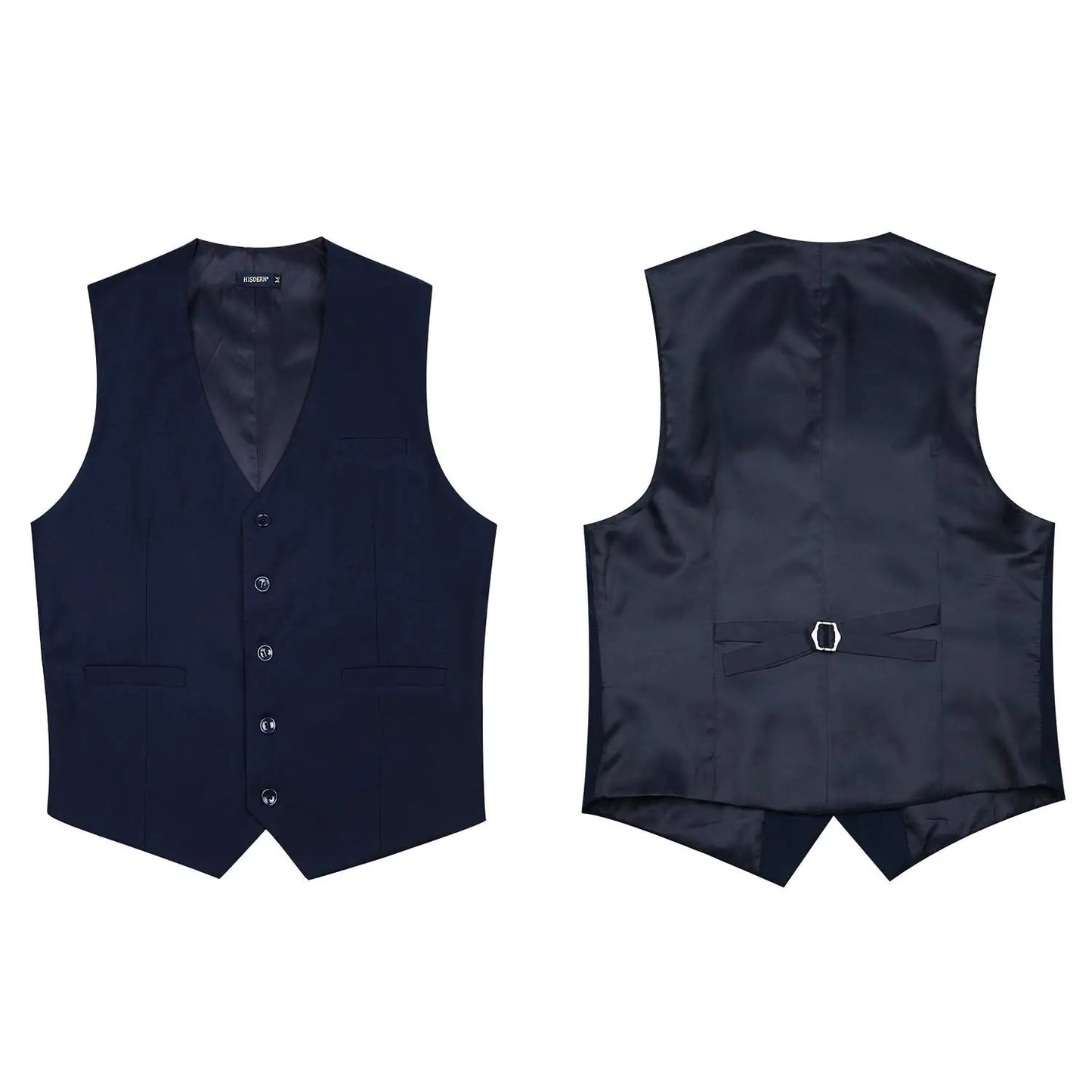 HISDERN Men's Suit Vest Business Formal Dress Waistcoat Vest with 3 Pockets for Suit or Tuxedo X-Small Navy Blue