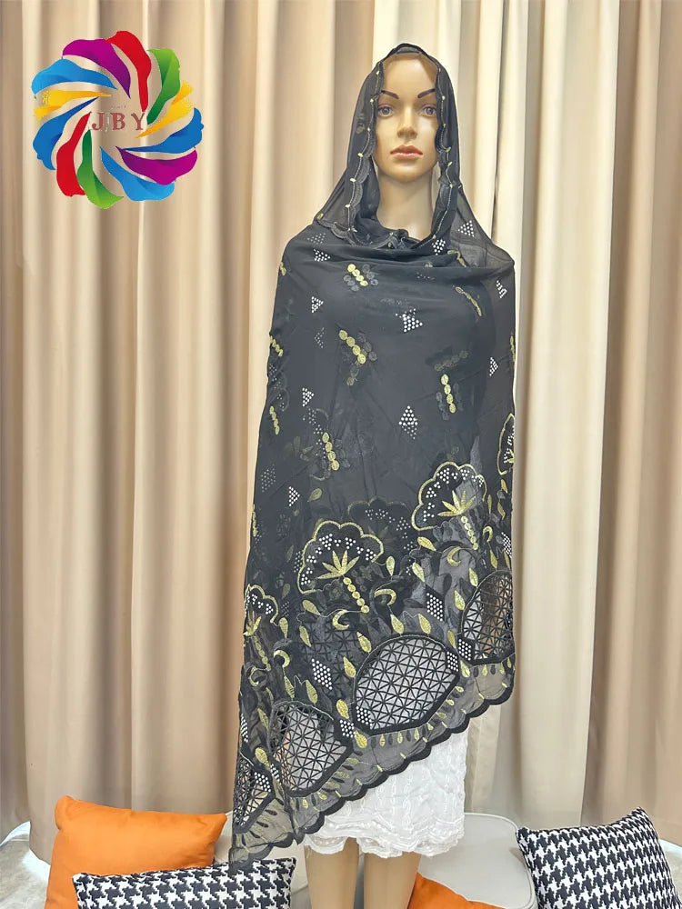 2023 Muslim Ramadan Hijab Femme Musulman Foulard Hijabs For Woman African Islam Dubai Chiffon Embroider Scarf 200*100 Shawls