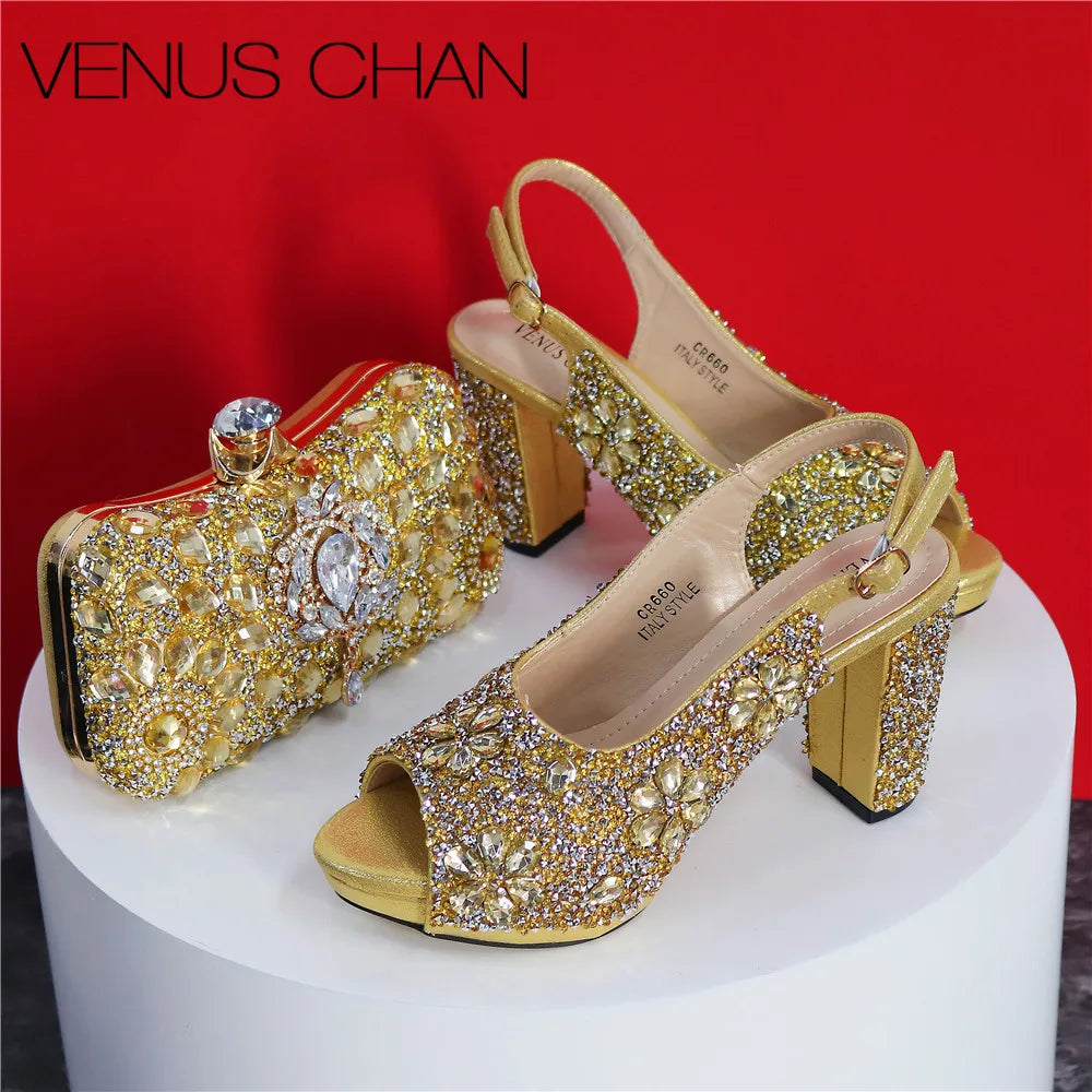 Sandals Newest INS Style Green Color Elegant Low Heels Nigeria Popular Design African Ladies Shoes And Bag Set for Wedding Party