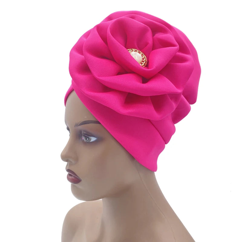 Big Flower Turban Bonnet Fashion Women's Head Wraps African Auto Gele Headties Muslim Headscarf Caps