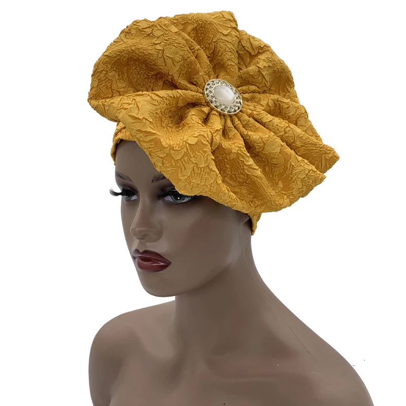 Big Flower Turban Bonnet Fashion Women's Head Wraps African Auto Gele Headties Muslim Headscarf Caps