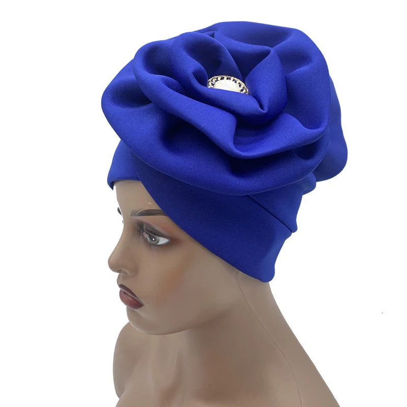 Big Flower Turban Bonnet Fashion Women's Head Wraps African Auto Gele Headties Muslim Headscarf Caps