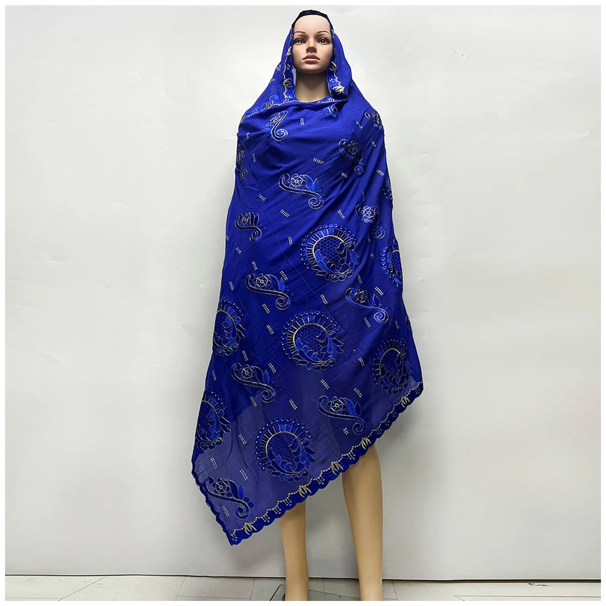 African Women Hijab Muslim Scarf High Quality 100% Cotton Fabric Rayon Cotton Thread Eembroidered Scarf Dubai Excellent Style