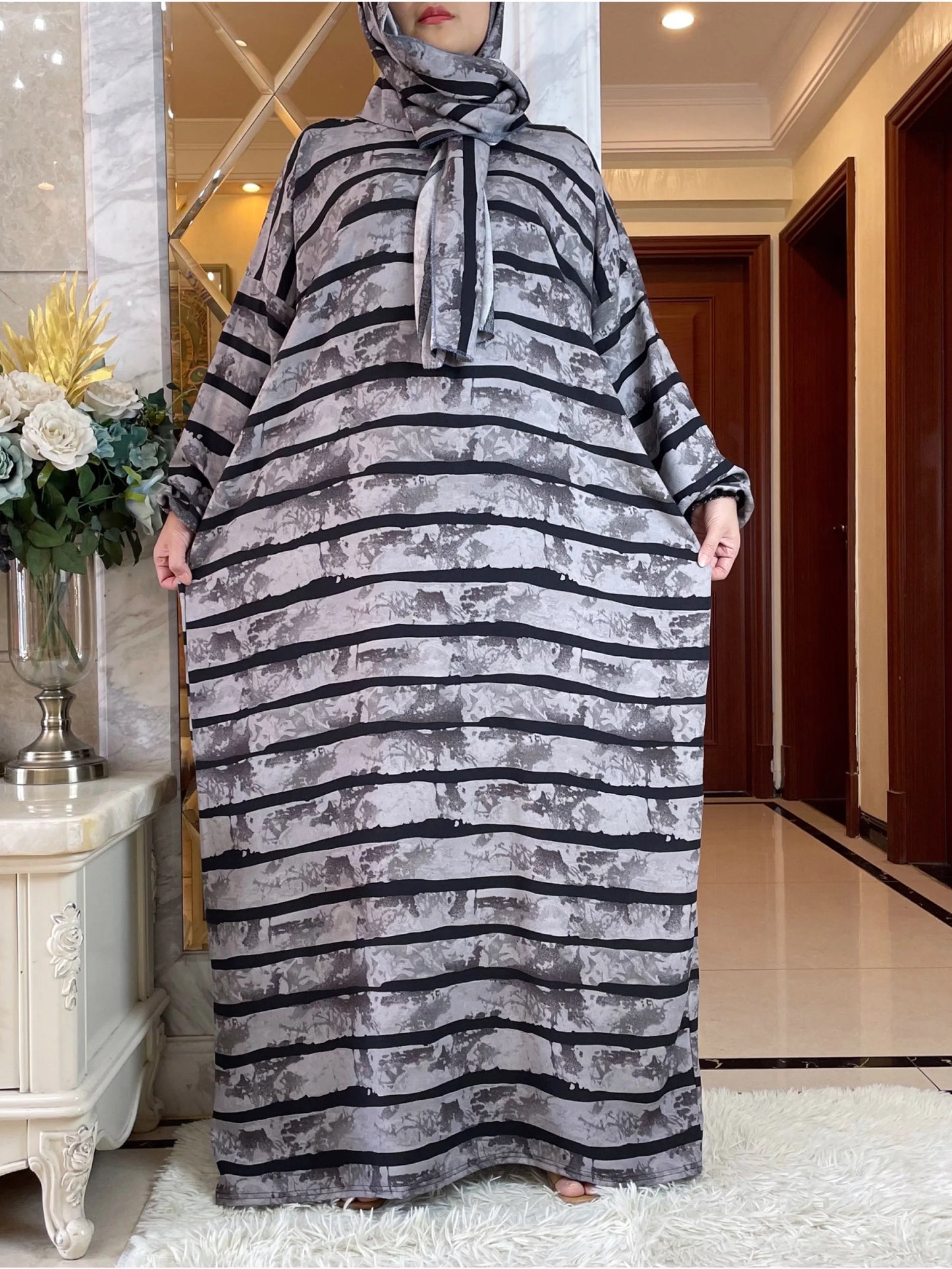 Nesw Spring Muslim Cotton Abaya Women Ramadan Prayer Dubai Turkey Middle East Femme Robe Floral Loose African Dress Turban Joint