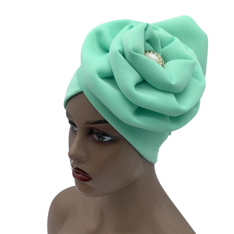 Big Flower Turban Bonnet Fashion Women's Head Wraps African Auto Gele Headties Muslim Headscarf Caps