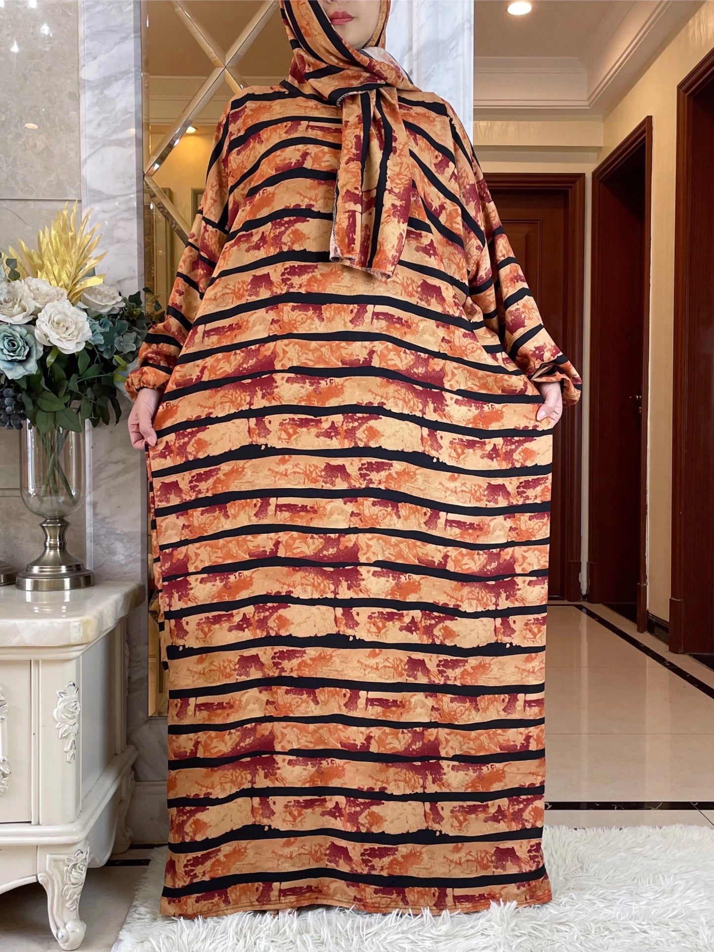 Nesw Spring Muslim Cotton Abaya Women Ramadan Prayer Dubai Turkey Middle East Femme Robe Floral Loose African Dress Turban Joint