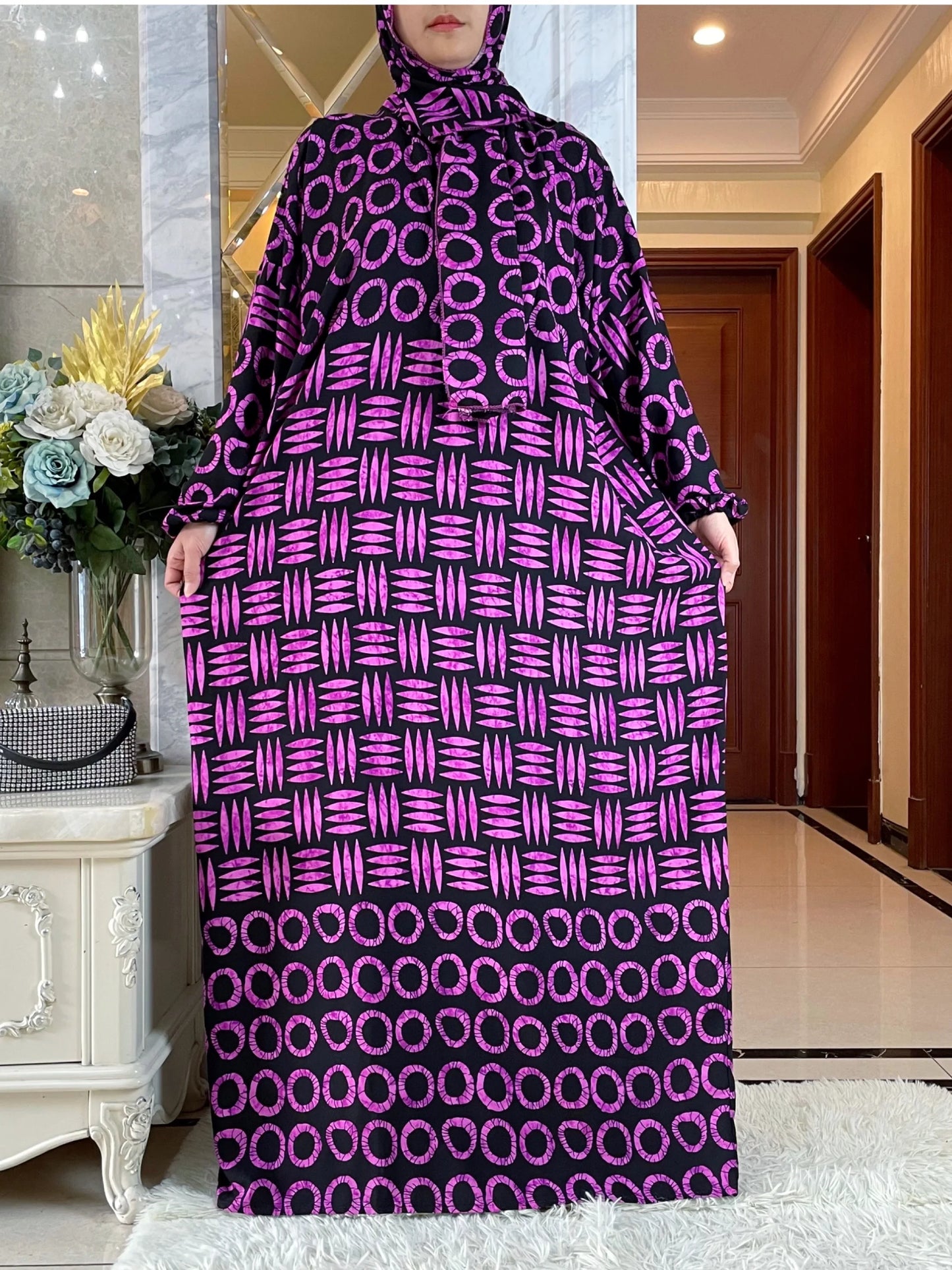 Nesw Spring Muslim Cotton Abaya Women Ramadan Prayer Dubai Turkey Middle East Femme Robe Floral Loose African Dress Turban Joint