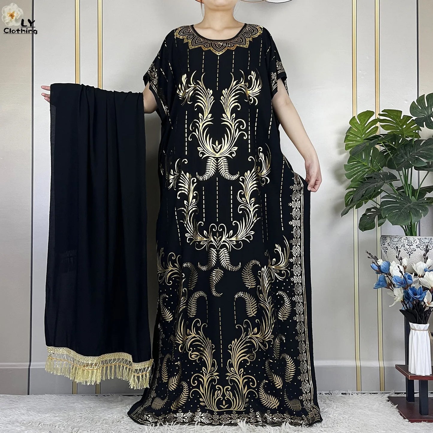 New Summer Abaya For Women Casual Short Sleeve Soft Cotton Dress Dubai Kaftan Loose Lady Maxi Islam African Dress With Big Scarf