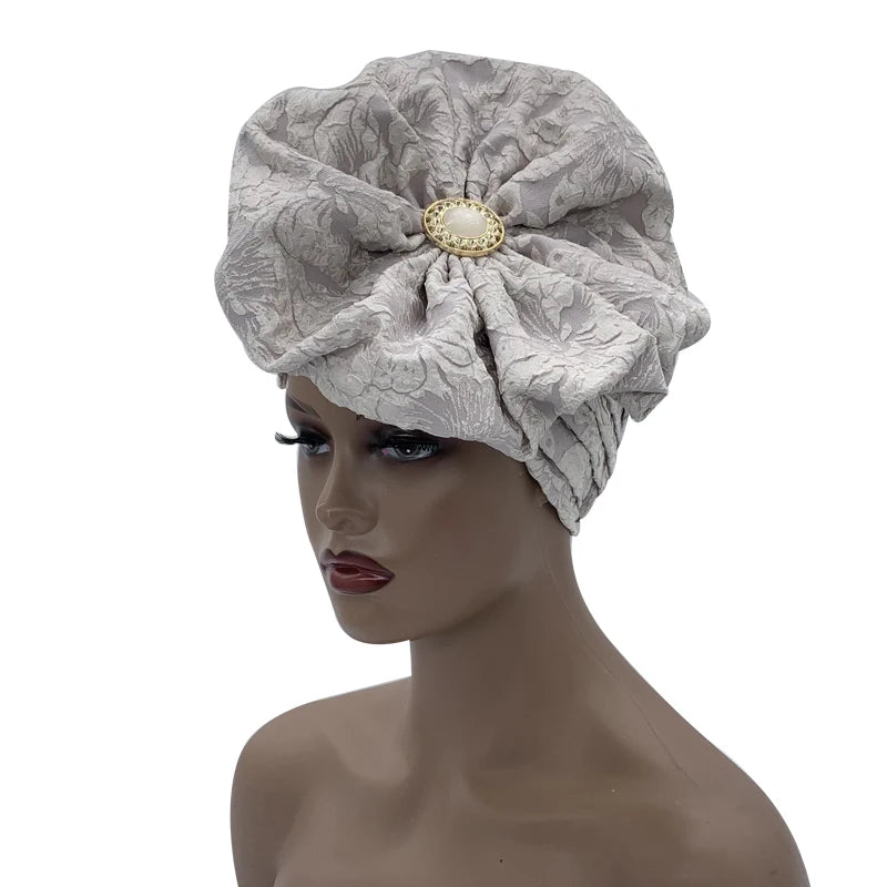 Big Flower Turban Bonnet Fashion Women's Head Wraps African Auto Gele Headties Muslim Headscarf Caps