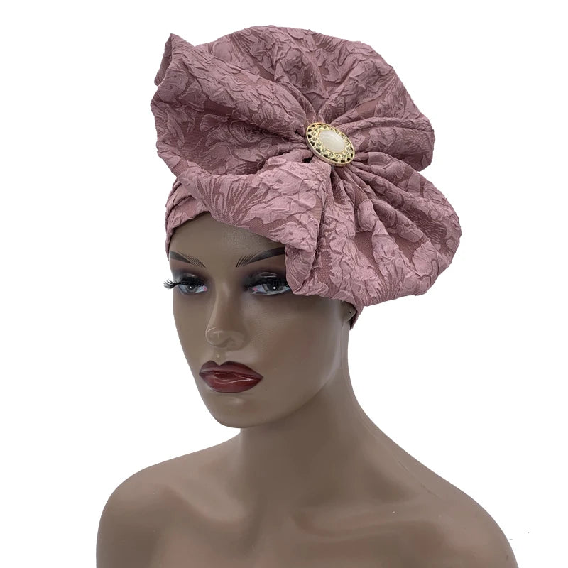 Big Flower Turban Bonnet Fashion Women's Head Wraps African Auto Gele Headties Muslim Headscarf Caps