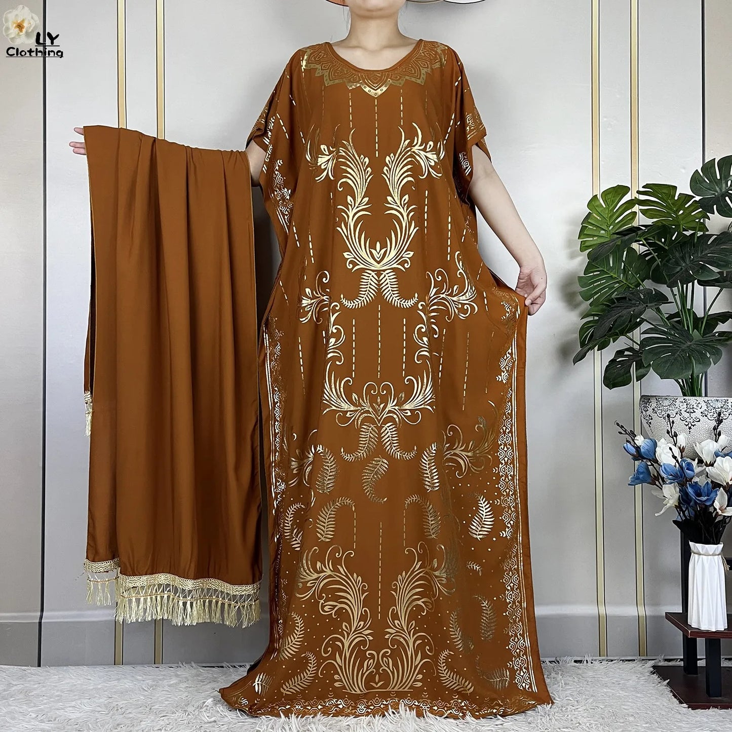 New Summer Abaya For Women Casual Short Sleeve Soft Cotton Dress Dubai Kaftan Loose Lady Maxi Islam African Dress With Big Scarf