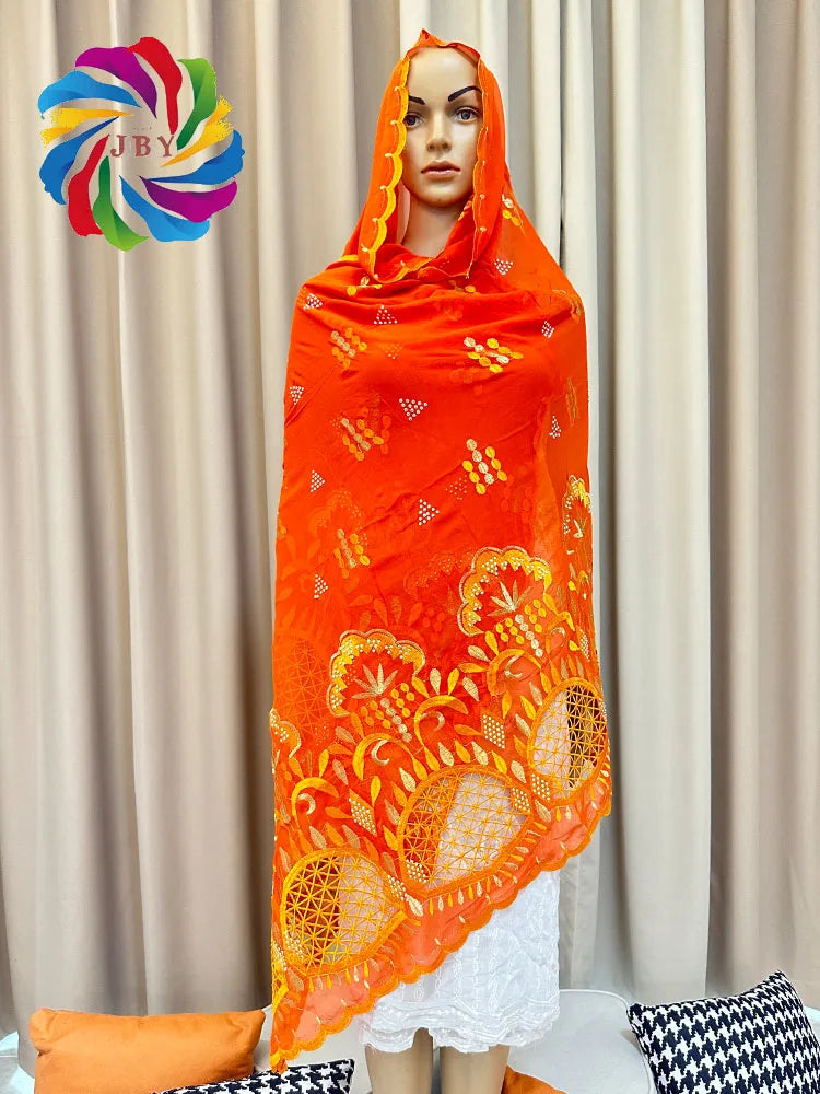 2023 Muslim Ramadan Hijab Femme Musulman Foulard Hijabs For Woman African Islam Dubai Chiffon Embroider Scarf 200*100 Shawls