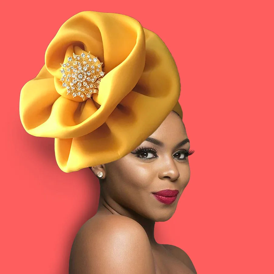 Big Flower Turban Bonnet Fashion Women's Head Wraps African Auto Gele Headties Muslim Headscarf Caps