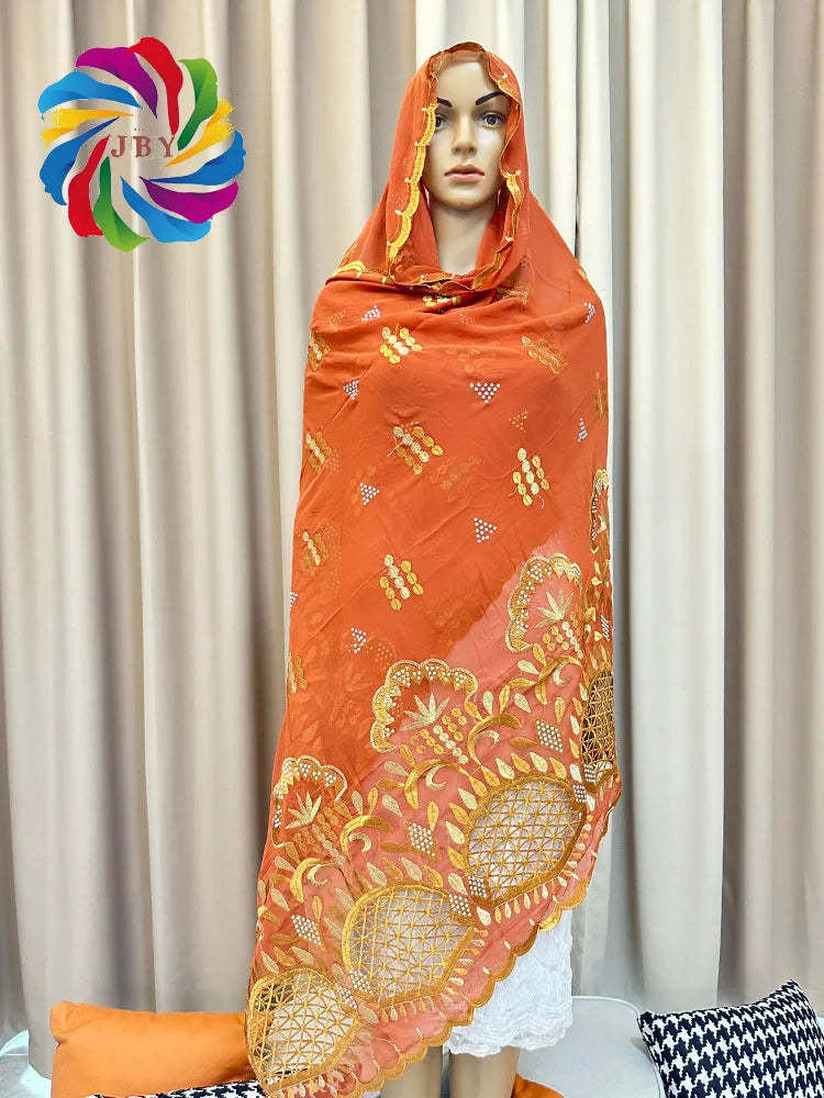 2023 Muslim Ramadan Hijab Femme Musulman Foulard Hijabs For Woman African Islam Dubai Chiffon Embroider Scarf 200*100 Shawls