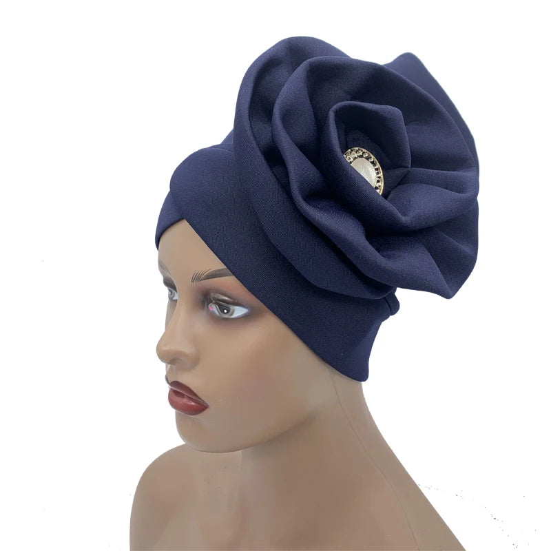 Big Flower Turban Bonnet Fashion Women's Head Wraps African Auto Gele Headties Muslim Headscarf Caps