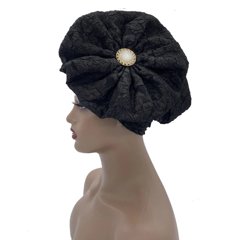 Big Flower Turban Bonnet Fashion Women's Head Wraps African Auto Gele Headties Muslim Headscarf Caps