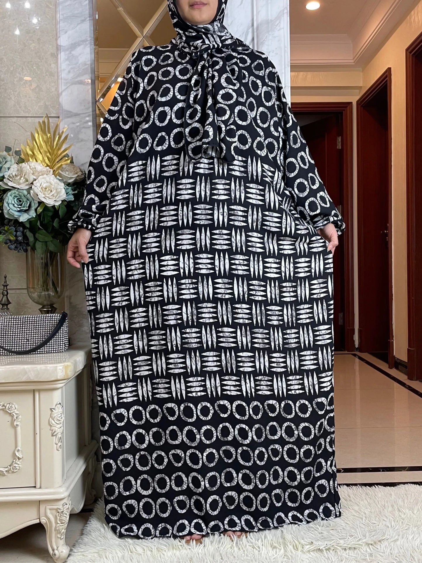 Nesw Spring Muslim Cotton Abaya Women Ramadan Prayer Dubai Turkey Middle East Femme Robe Floral Loose African Dress Turban Joint