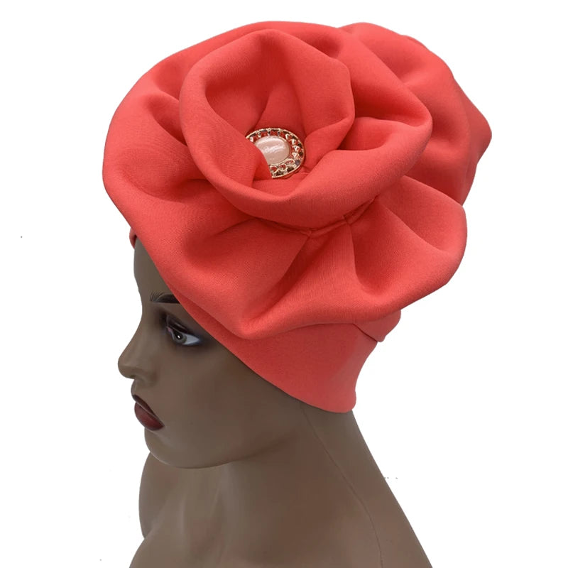 Big Flower Turban Bonnet Fashion Women's Head Wraps African Auto Gele Headties Muslim Headscarf Caps