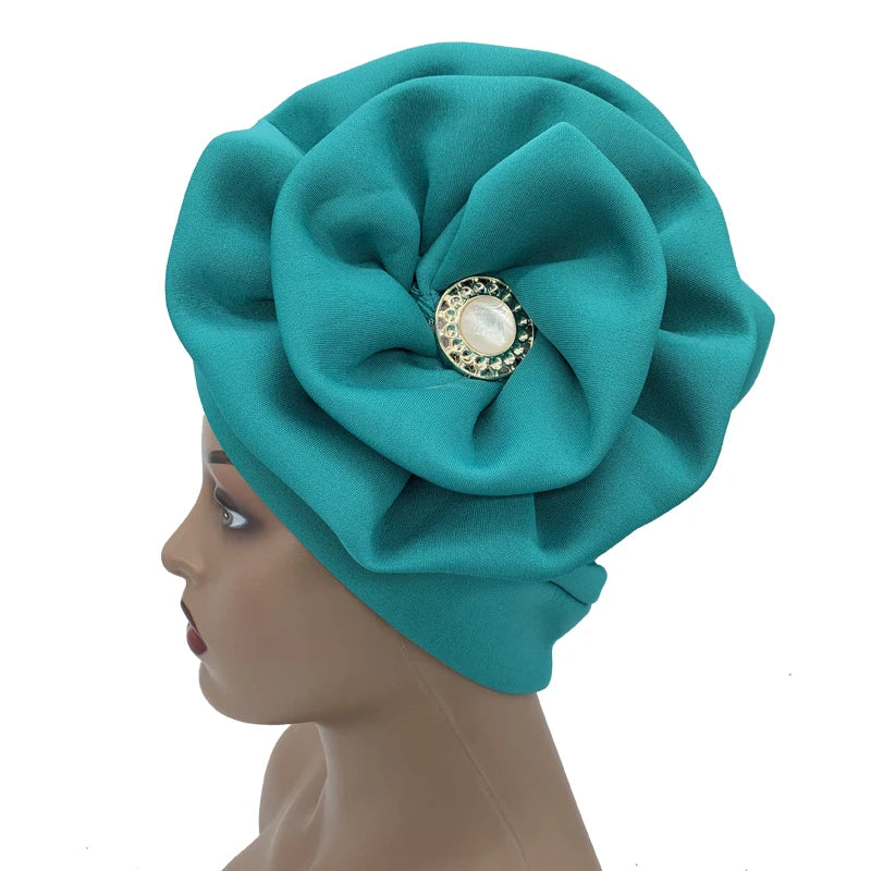 Big Flower Turban Bonnet Fashion Women's Head Wraps African Auto Gele Headties Muslim Headscarf Caps