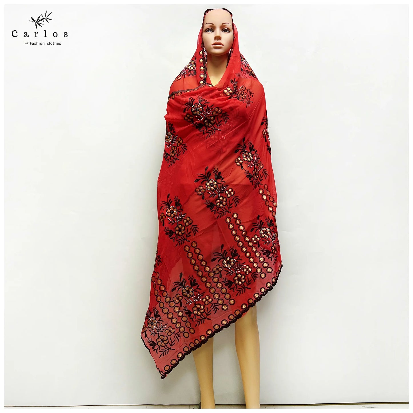 2023 Latest African Women High Quality Chiffon Material Scarf Big Circle Design Muslim Embroidery Hijab for Shawls Pashmina