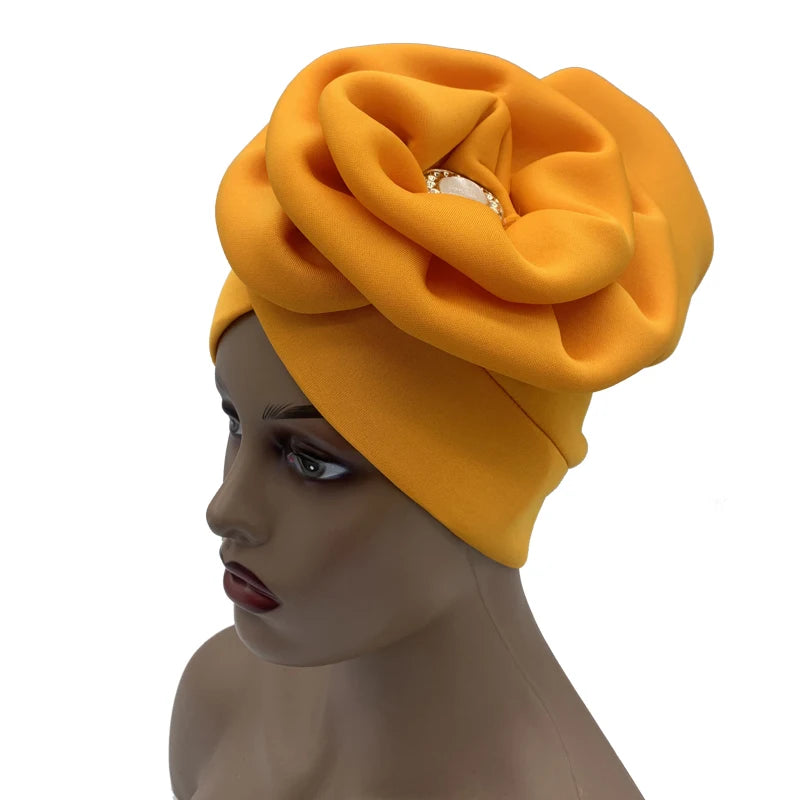 Big Flower Turban Bonnet Fashion Women's Head Wraps African Auto Gele Headties Muslim Headscarf Caps