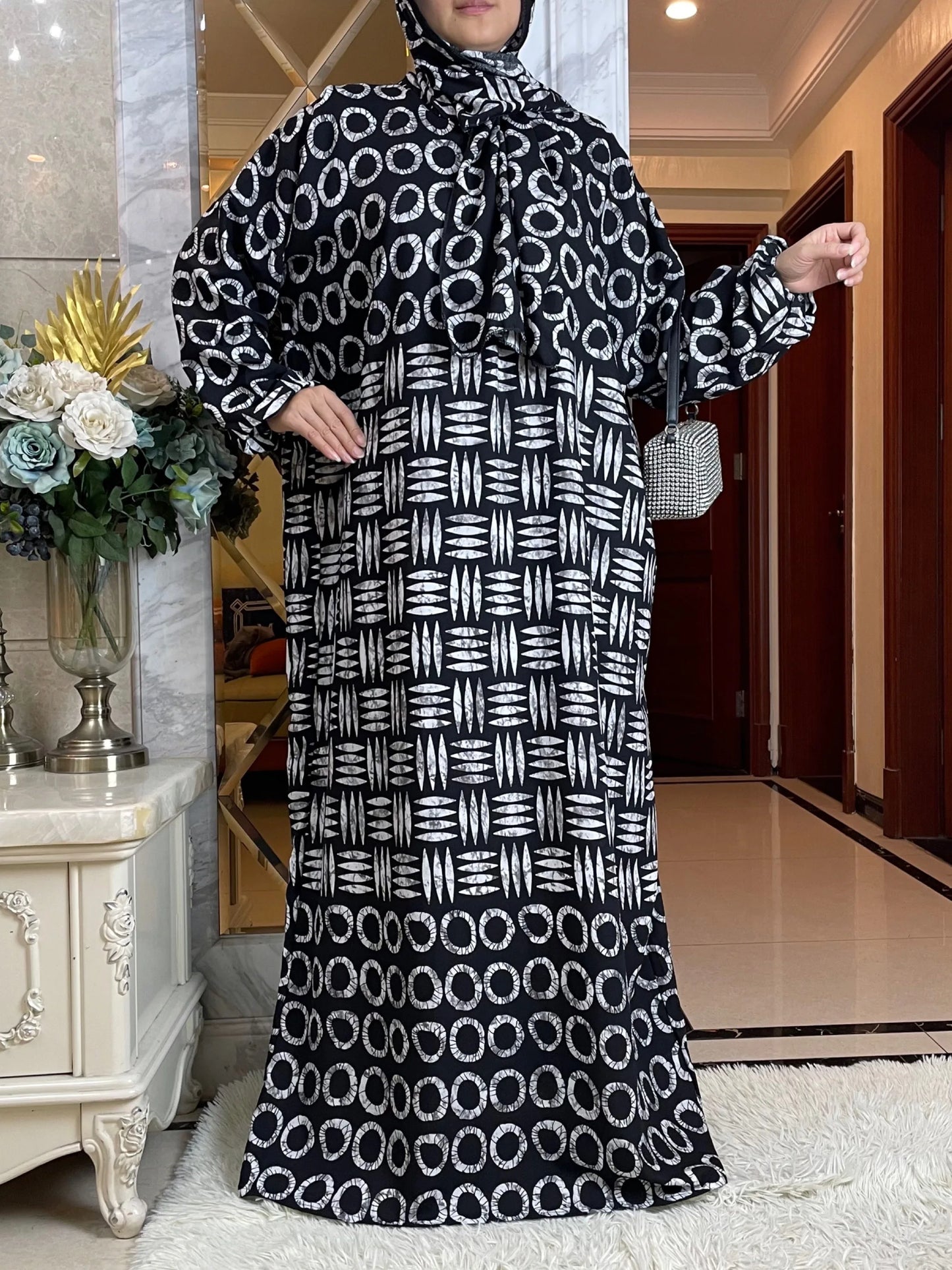 Nesw Spring Muslim Cotton Abaya Women Ramadan Prayer Dubai Turkey Middle East Femme Robe Floral Loose African Dress Turban Joint